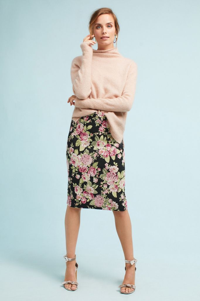 Floral Jacquard Pencil Skirt Anthropologie
