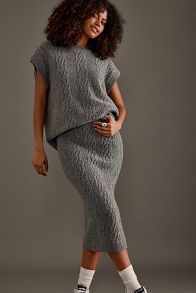 Slide View: 3: Selected Femme Elina Marie Cable-Knit Wool Midi Skirt