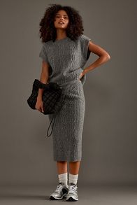 Slide View: 6: Selected Femme Elina Marie Cable-Knit Wool Midi Skirt