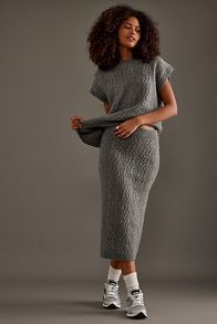 Slide View: 1: Selected Femme Elina Marie Cable-Knit Wool Midi Skirt