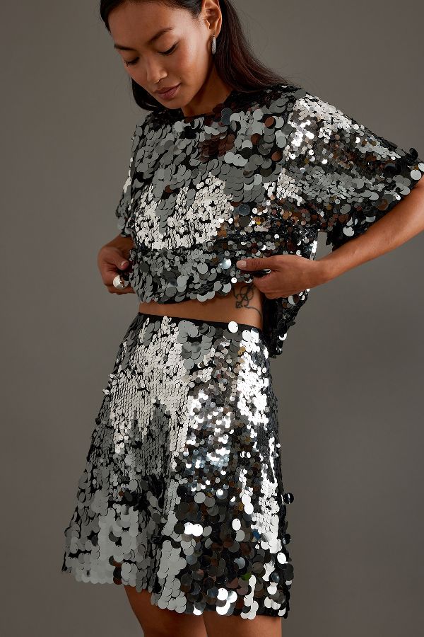 Slide View: 4: Selected Femme Tana Sequin Mini Skirt