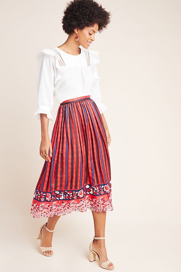 Slide View: 1: Ansel Embroidered Midi Skirt