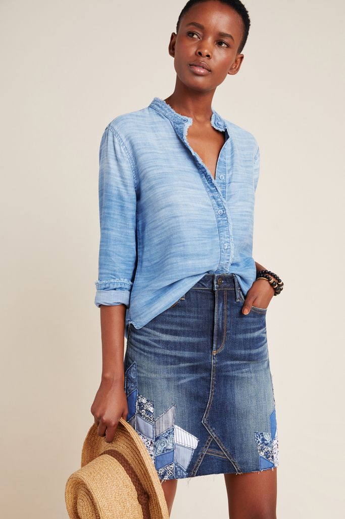 Driftwood Patchwork Denim Skirt Anthropologie