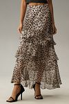 Thumbnail View 4: RIXO Leopard Preslee Silk Ruffled Midi Skirt