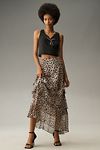 Thumbnail View 3: RIXO Leopard Preslee Silk Ruffled Midi Skirt