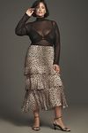 Thumbnail View 6: RIXO Leopard Preslee Silk Ruffled Midi Skirt