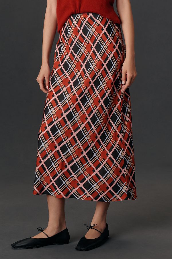 Slide View: 3: RIXO Ardith Check Midi Slip Skirt