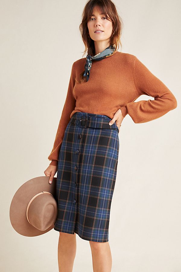Slide View: 1: Bernadette Button-Front Midi Skirt
