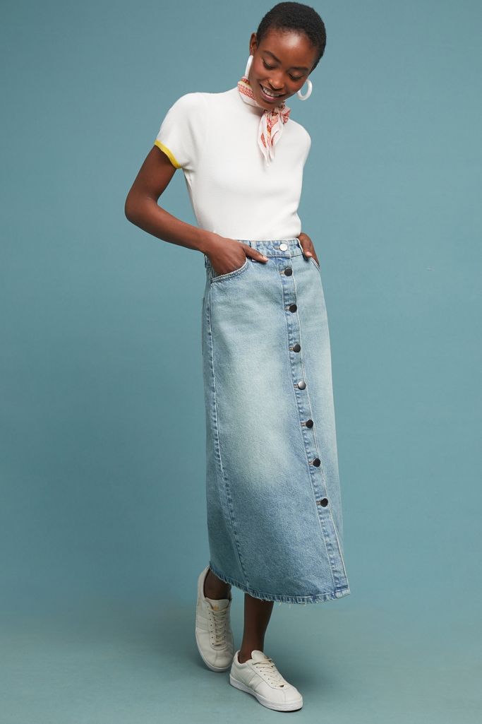 Denim Button Front Midi Skirt Anthropologie 9854