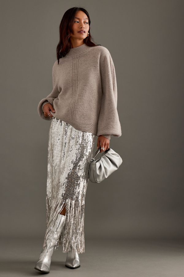 Slide View: 4: Stella Nova Sequin Fringe Midi Skirt