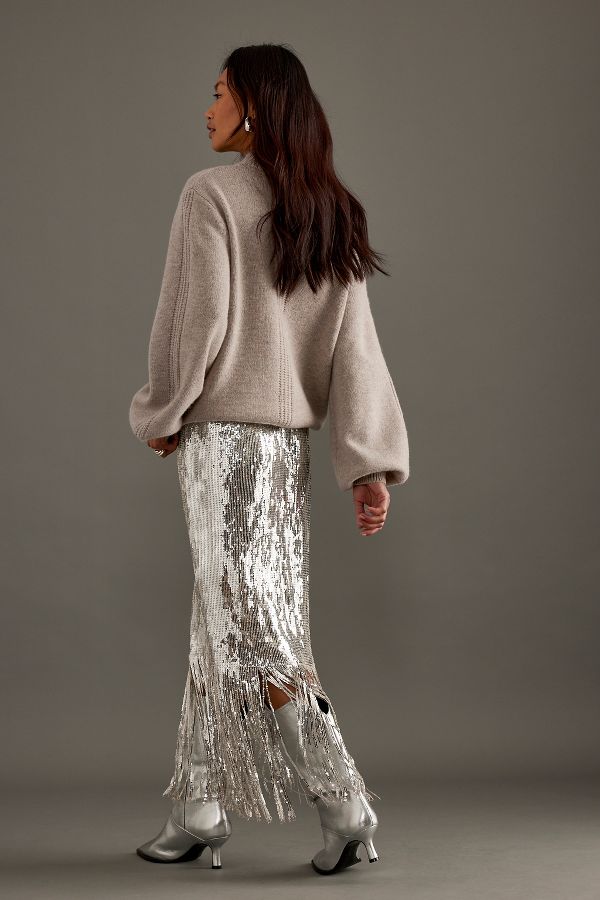 Slide View: 2: Stella Nova Sequin Fringe Midi Skirt