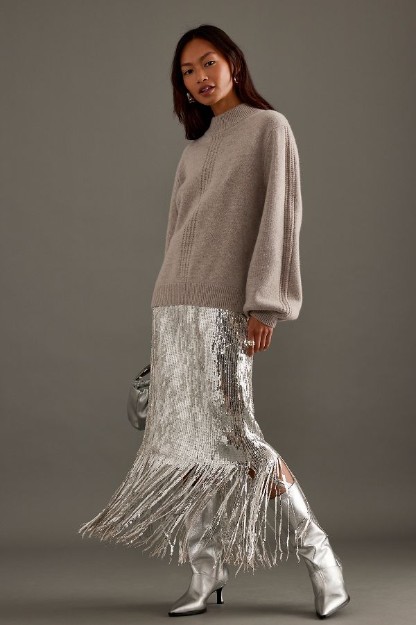 Slide View: 1: Stella Nova Sequin Fringe Midi Skirt