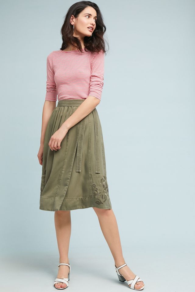 Embroidered Chino Skirt | Anthropologie