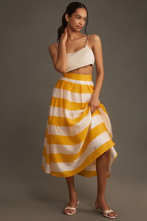 Slide View: 1: Mac Duggal Stripe Sunshine Midi Skirt