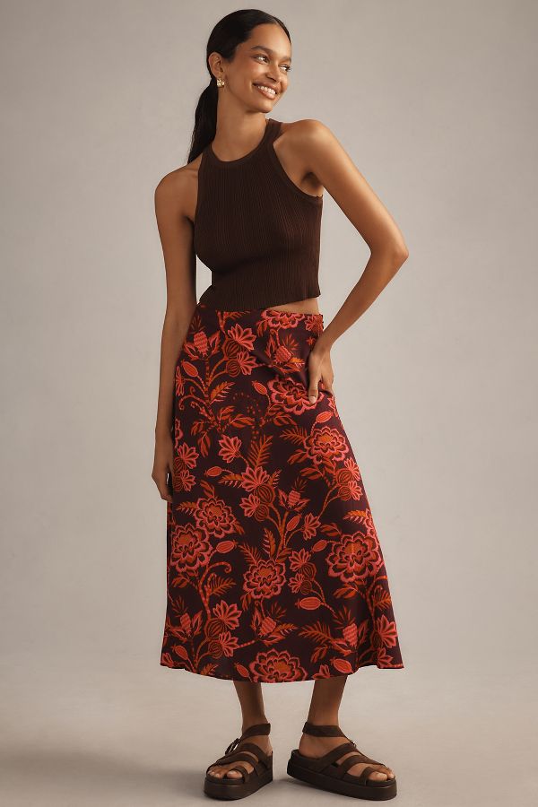 Slide View: 1: Farm Rio Satin-Slip Midi Skirt