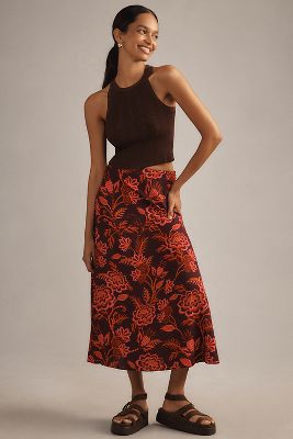 Farm Rio Satin-Slip Midi Skirt