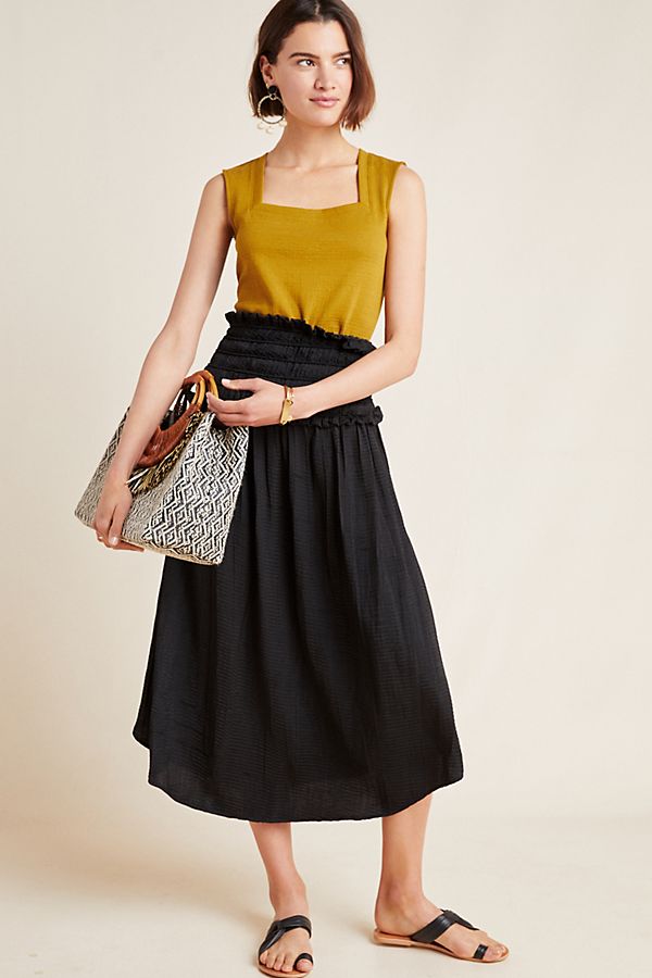 Slide View: 1: Moxie Smocked Midi Skirt