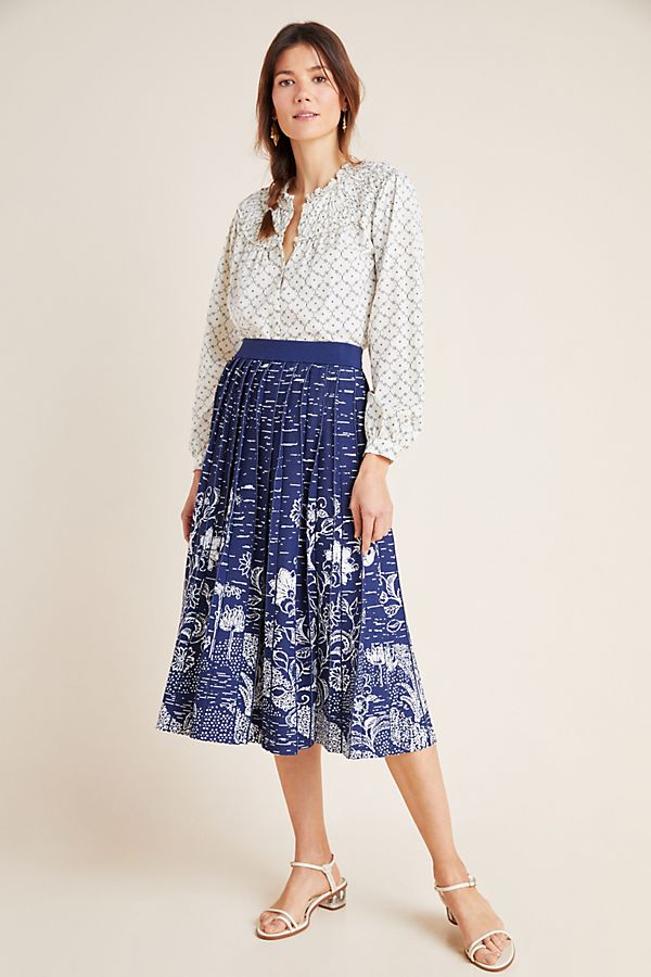 Slide View: 1: Haven Pleated Knit Midi Skirt