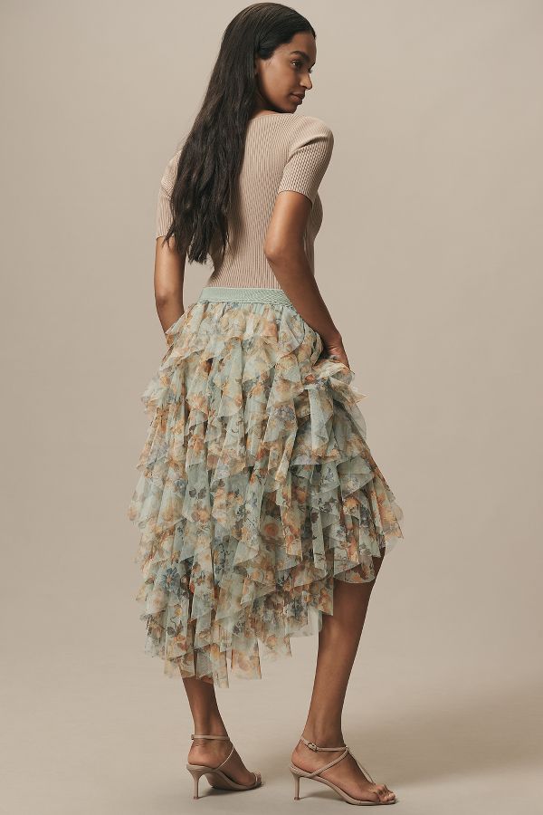 Slide View: 2: The Chéri Ruffled Tulle Midi Skirt by Anthropologie