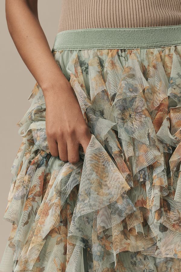 Slide View: 4: The Chéri Ruffled Tulle Midi Skirt by Anthropologie