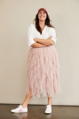 The Chéri Ruffled Tulle Midi Skirt by Anthropologie