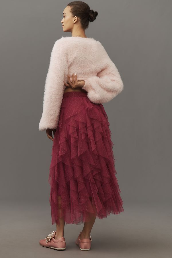 Slide View: 3: The Chéri Ruffled Tulle Midi Skirt by Anthropologie