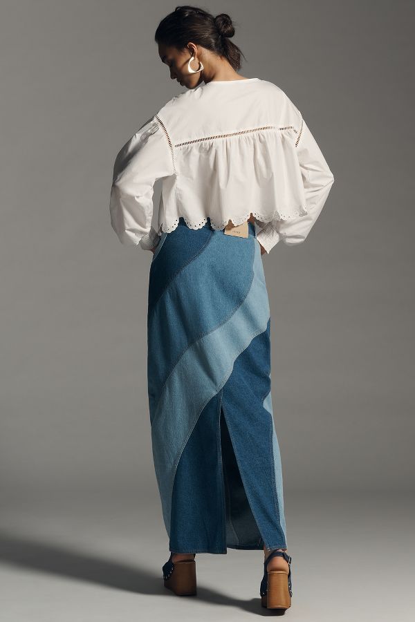 Slide View: 3: Significant Other Saskia Wavy Paneled Denim Maxi Skirt