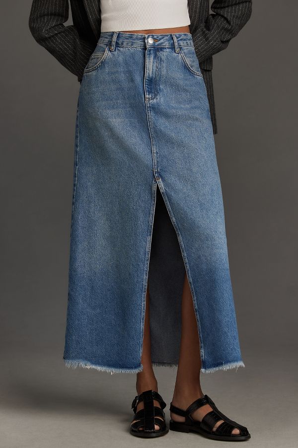 Slide View: 3: The Madi Front-Slit Denim Skirt by Pilcro