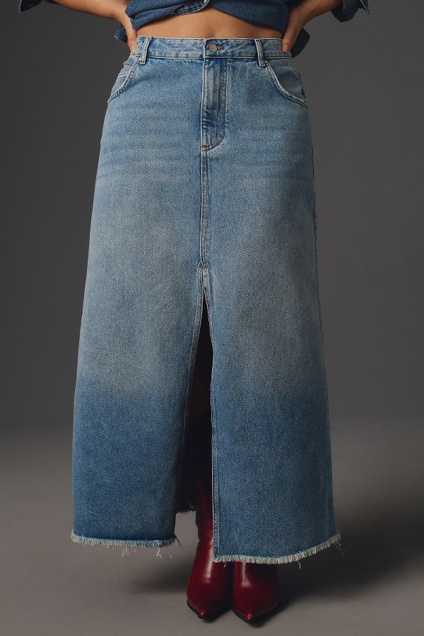 Slide View: 7: The Madi Front-Slit Denim Skirt by Pilcro