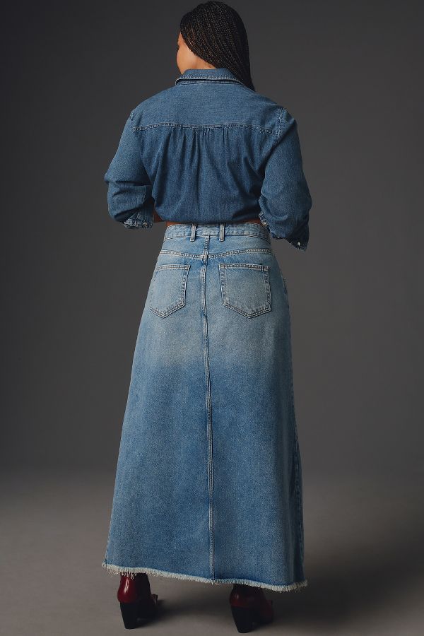 Slide View: 8: The Madi Front-Slit Denim Skirt by Pilcro