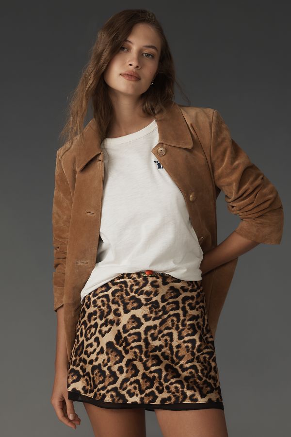 Slide View: 2: NIA Ventura Leopard Satin Mini Skirt