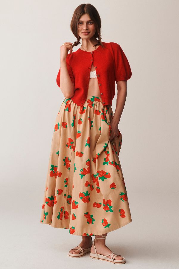 Slide View: 1: The Jacie Poplin Printed Midi Skirt by Maeve