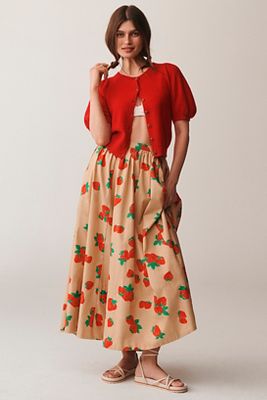 The Jacie Poplin Printed Midi Skirt by Maeve