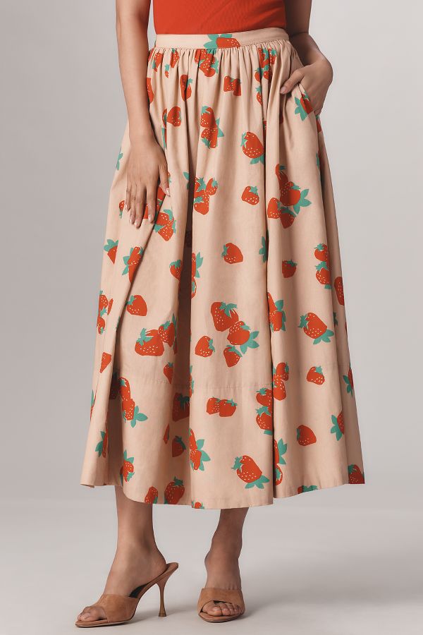 Slide View: 3: The Jacie Poplin Printed Midi Skirt by Maeve