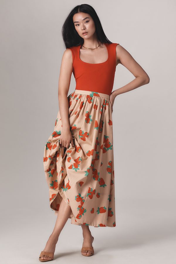 Slide View: 2: The Jacie Poplin Printed Midi Skirt by Maeve