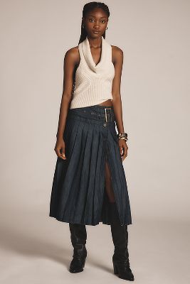 Pilcro Low-Slung Pleated Midi Skirt