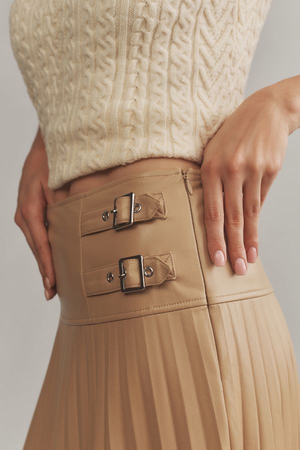 Slide View: 5: Caballero Belted Faux-Leather Midi Skirt