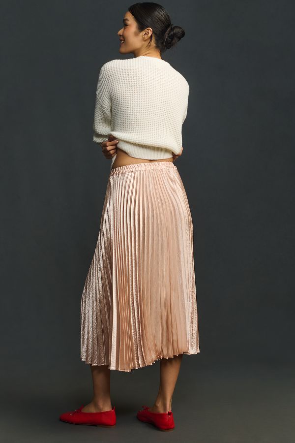 Slide View: 2: Caballero Mia Pleated Satin Midi Skirt