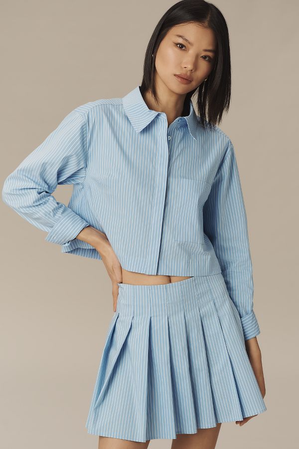 Slide View: 1: Maeve Stripe Pleated Mini Skirt