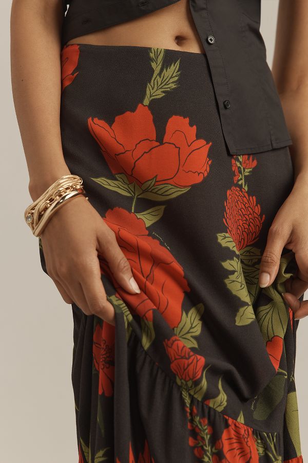 Slide View: 4: Farm Rio Floral Maxi Slip Skirt