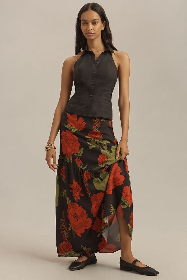 Slide View: 1: Farm Rio Floral Maxi Slip Skirt