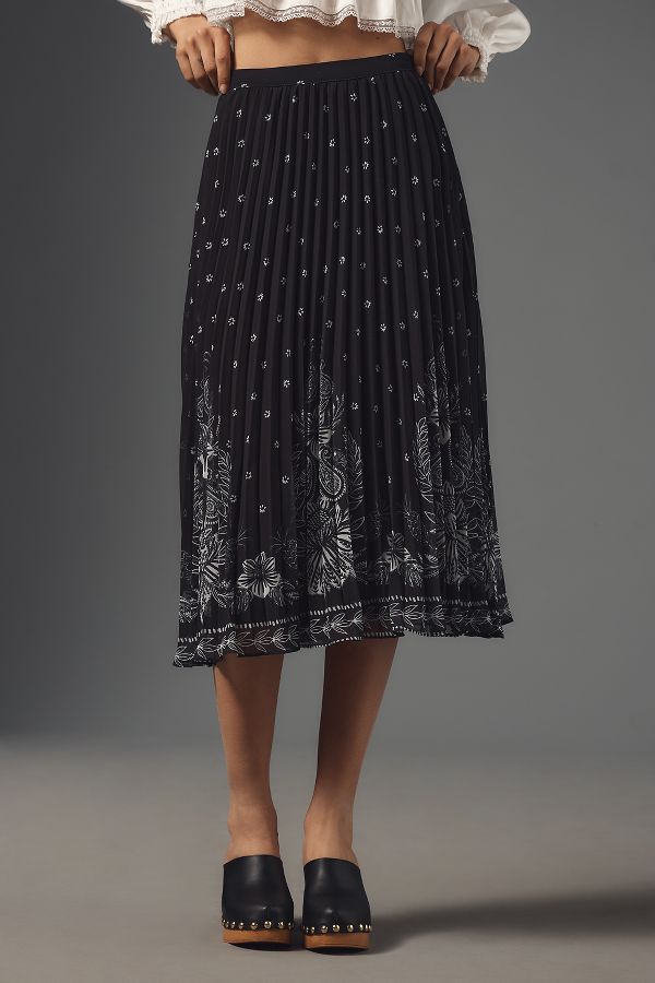 Slide View: 3: Farm Rio Floral Pleated Midi Skirt