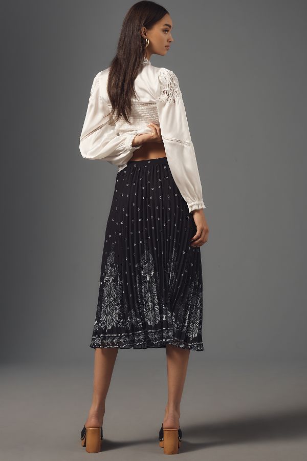 Slide View: 4: Farm Rio Floral Pleated Midi Skirt