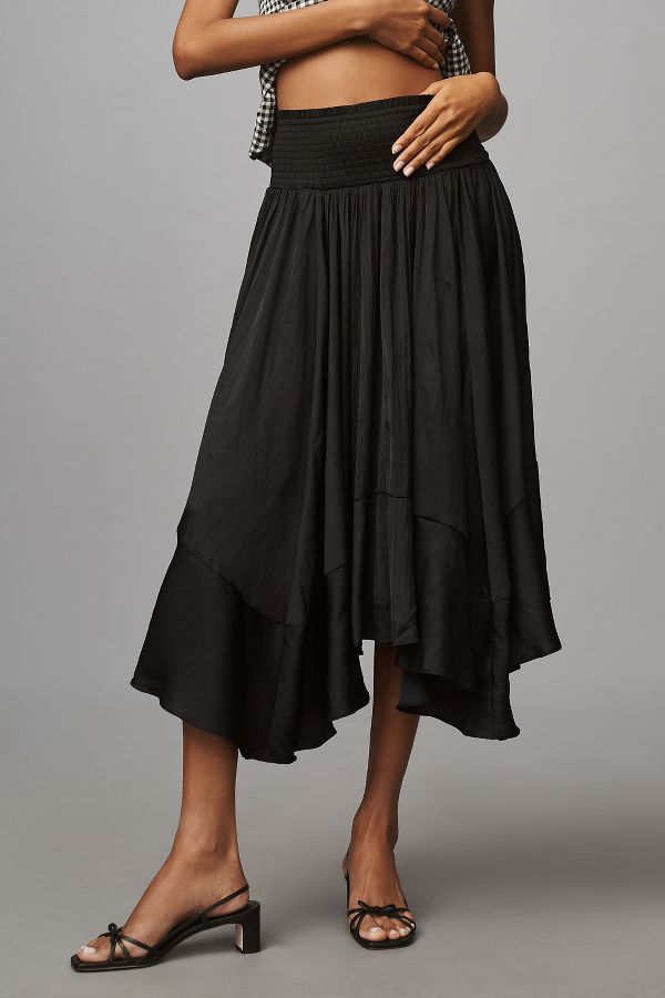 Slide View: 2: By Anthropologie Smocked-Waist Asymmetrical Skirt