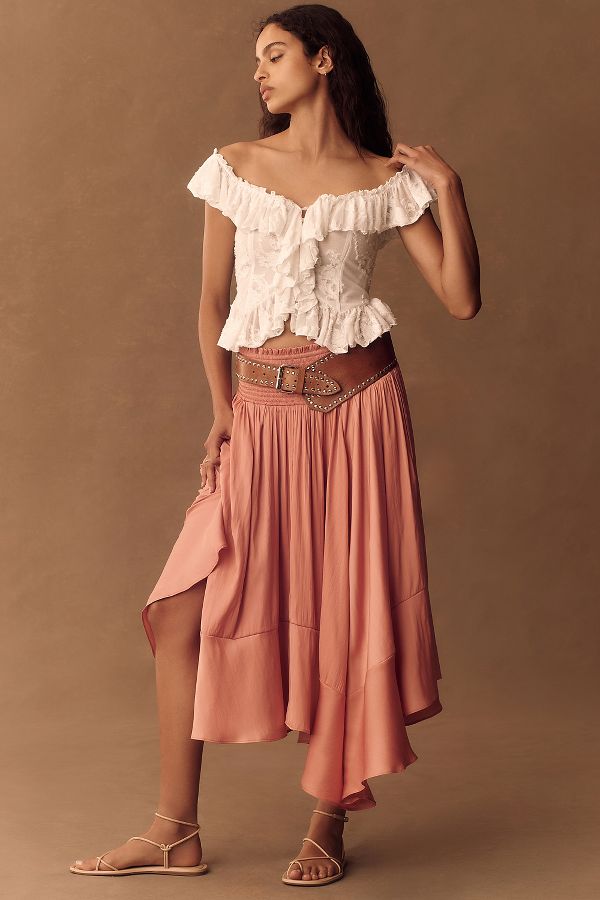 Slide View: 1: By Anthropologie Smocked-Waist Asymmetrical Skirt