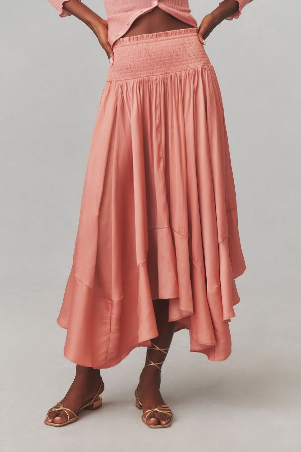 Slide View: 2: By Anthropologie Smocked-Waist Asymmetrical Skirt