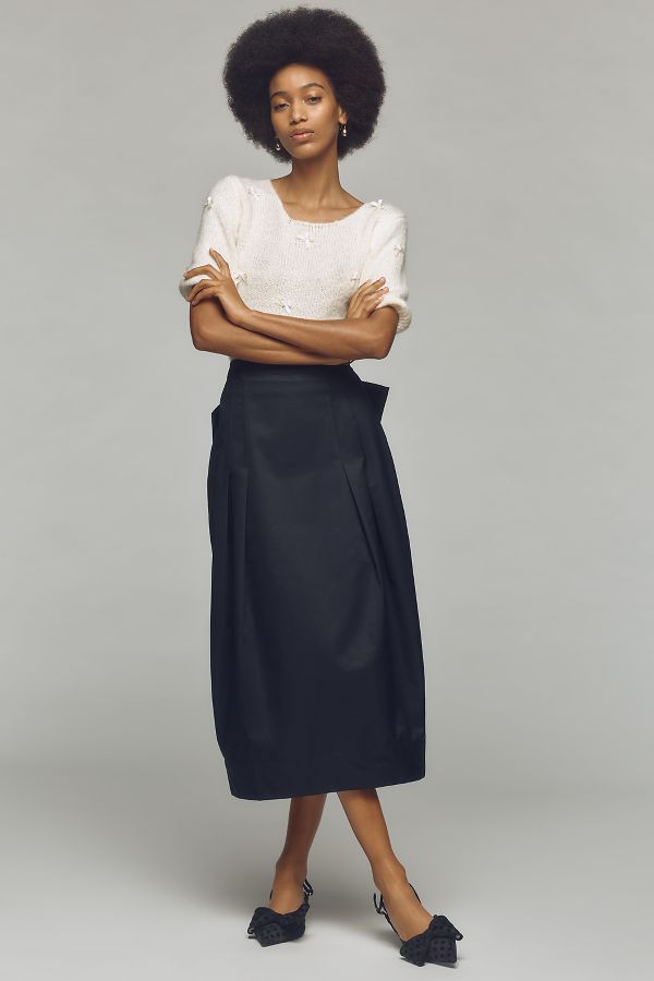 Slide View: 3: Maeve Sculpted Bow Midi Skirt