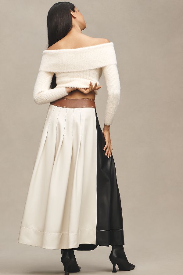 Vista de diapositivas: 2: Por Anthropologie Falso-Cuero Colourblock Plisado Maxi Falda