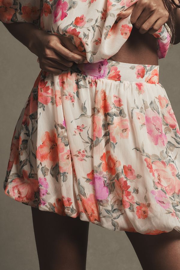 Slide View: 2: By Anthropologie Floral Bubble-Hem Skirt