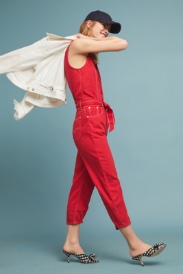 red denim jumpsuit